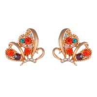 Zinc Alloy Stud Earring Butterfly gold color plated for woman & with rhinestone nickel lead & cadmium free Sold By Pair