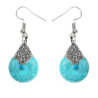 Zinc Alloy Drop Earrings with turquoise Teardrop antique silver color plated for woman nickel lead & cadmium free Sold By Pair