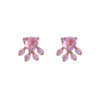 Zinc Alloy Stud Earring with Cubic Zirconia Claw rose gold color plated for woman pink nickel lead & cadmium free Sold By Pair