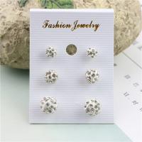 Tibetan Style Stud Earring, with Polymer Clay, Round, for woman & with rhinestone, nickel, lead & cadmium free, 10mm,8mm,6mm, 3Pairs/Set, Sold By Set