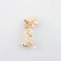 Zinc Alloy Earring Clip with Cats Eye Flower gold color plated for woman & with rhinestone nickel lead & cadmium free 40mm Sold By PC