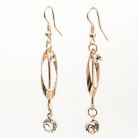 Tibetan Style Drop Earrings, with Cubic Zirconia, gold color plated, for woman, nickel, lead & cadmium free, 60mm, Sold By Pair