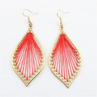 Zinc Alloy Drop Earrings with Cotton Thread Leaf gold color plated for woman nickel lead & cadmium free 80mm Sold By Pair