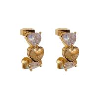 Brass Stud Earring with Cubic Zirconia Heart plated fashion jewelry & for woman nickel lead & cadmium free Sold By Pair