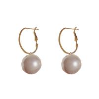 Brass Drop Earring, with Plastic Pearl, real gold plated, fashion jewelry & for woman, nickel, lead & cadmium free, 16x41mm, Sold By Pair