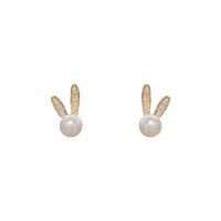 Cubic Zirconia Micro Pave Brass Earring, with Plastic Pearl, Rabbit, plated, fashion jewelry & micro pave cubic zirconia & for woman, more colors for choice, nickel, lead & cadmium free, 12x16mm, Sold By Pair