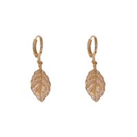 Cubic Zirconia Micro Pave Brass Earring Leaf real gold plated fashion jewelry & micro pave cubic zirconia & for woman nickel lead & cadmium free Sold By Pair