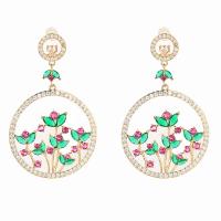 Brass Drop Earring, Round, real gold plated, fashion jewelry & micro pave cubic zirconia & for woman, mixed colors, nickel, lead & cadmium free, 50x30mm, Sold By Pair