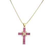 Cubic Zircon Micro Pave Brass Necklace, with 5cm extender chain, Cross, plated, fashion jewelry & micro pave cubic zirconia, more colors for choice, nickel, lead & cadmium free, 20x32mm, Length:45 cm, Sold By PC