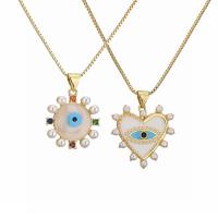 Evil Eye Jewelry Necklace, Brass, with Plastic Pearl, with 5cm extender chain, plated, fashion jewelry & different designs for choice & micro pave cubic zirconia & enamel, more colors for choice, nickel, lead & cadmium free, Length:40 cm, Sold By PC