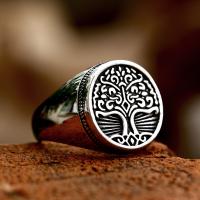 Titanium Steel Finger Ring, Tree, polished, vintage & different size for choice & for man, original color, US Ring Size:7-13, Sold By PC