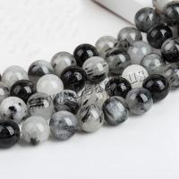 Rutilated Quarz Perle, rund, natürlich, verschiedene Größen vorhanden, Grad AAA, Bohrung:ca. 1mm, verkauft per ca. 15.5 ZollInch Strang