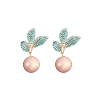 Tibetan Style Stud Earring, with Plastic Pearl, gold color plated, fashion jewelry & for woman & with rhinestone, nickel, lead & cadmium free, 51x30mm, Sold By Pair