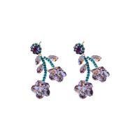 Cubic Zirconia Micro Pave Brass Earring fashion jewelry & micro pave cubic zirconia & for woman & with rhinestone purple nickel lead & cadmium free Sold By Pair