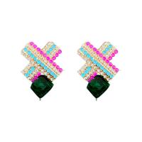 Tibetan Style Stud Earring, with Crystal, fashion jewelry & for woman & with rhinestone, nickel, lead & cadmium free, 27x19mm, Sold By Pair