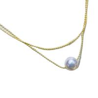 Freshwater Pearl Brass Chain Necklace, Pérolas de água doce, with Liga de cobre, 14K cheio de ouro, joias de moda & para mulher, dourado, 8-9mm, comprimento Aprox 45 cm, vendido por PC