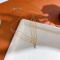 Freshwater Pearl Brass Chain Necklace, Pérolas de água doce, with Liga de cobre, 14K cheio de ouro, joias de moda & para mulher, dourado, 8mm, comprimento Aprox 45 cm, vendido por PC