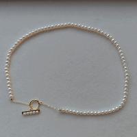 Freshwater Pearl Brass Chain Necklace, Pérolas de água doce, with Liga de cobre, 14K cheio de ouro, joias de moda & para mulher, branco, 4-5mm, comprimento Aprox 40 cm, vendido por PC