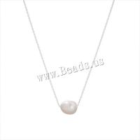 Brass Necklace, with Freshwater Pearl, with 5cm extender chain, silver color plated, fashion jewelry & for woman, nickel, lead & cadmium free, Length:Approx 40 cm, Sold By PC