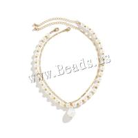 Zinc Alloy Jewelry Necklace with Plastic Pearl with 7cm extender chain gold color plated 2 pieces & fashion jewelry & for woman nickel lead & cadmium free Length Approx 35 cm Sold By Set