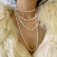 Пресноводные перлы ожерелье цепи свитера, Пресноводные жемчуги, ювелирные изделия моды & Женский, белый, 6-7mm, длина Приблизительно 180 см, продается PC