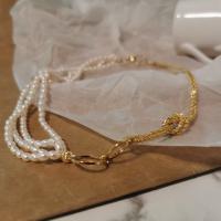 Freshwater Pearl Brass Chain Necklace, Pérolas de água doce, with Liga de cobre, 14K cheio de ouro, joias de moda & para mulher, branco, comprimento Aprox 38 cm, vendido por PC