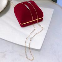 Пресноводные перлы ожерелье цепи свитера, Пресноводные жемчуги, с Медный сплав, 14K позолоченный, ювелирные изделия моды & Женский, 3-4mm, длина Приблизительно 50 см, продается PC