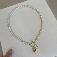 Freshwater Pearl Brass Chain Necklace, Pérolas de água doce, with Liga de cobre, 14K cheio de ouro, joias de moda & para mulher, 6-7mm, comprimento Aprox 40 cm, vendido por PC