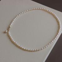 Freshwater Pearl Brass Chain Necklace, Pérolas de água doce, with Liga de cobre, 14K cheio de ouro, joias de moda & para mulher, branco, 4-5mm, comprimento Aprox 40 cm, vendido por PC