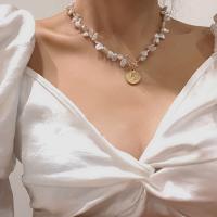 Freshwater Pearl Brass Chain Necklace, Pérolas de água doce, with cobre, 14K cheio de ouro, joias de moda & para mulher, comprimento Aprox 40 cm, vendido por PC