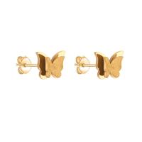Tytan stalowy kolczyk, Titantium stali, Motyl, pozłacane 24-karatowym złotem, biżuteria moda & dla kobiety, złoty, 12x10mm, sprzedane przez para