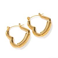 Stainless Steel Hoop Earring, 304 Stainless Steel, Heart, Vacuum Ion Plating, fashion jewelry & for woman, golden, 25.70x24.30mm, Sold By Pair