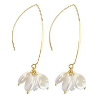 Tibetan Style Drop Earrings, with Plastic Pearl, petals, gold color plated, fashion jewelry & for woman, nickel, lead & cadmium free, 22x65mm, Sold By Pair