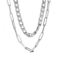 Multi слой ожерелье, Нержавеющая сталь 304, с 5cm наполнитель цепи, Двойной слой & ювелирные изделия моды & Мужская, оригинальный цвет, 6.60mm, длина:Приблизительно 45 см, Приблизительно 62 см, продается PC