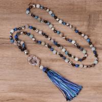 Natural Gemstone Necklace, with Knot Cord & Tibetan Style, Tassel, gold color plated, vintage & for woman, mixed colors, Length:Approx 52 cm, Sold By PC