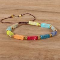 Gemstone Bracelets, Impression Jasper, with Knot Cord & 304 Stainless Steel, with 7cm extender chain, Rectangle, Galvanic plating, Adjustable & Unisex, mixed colors, Length:Approx 16.5 cm, Sold By PC