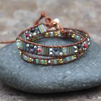 Gemstone Bracelets, with leather cord & 304 Stainless Steel, with 2cm extender chain, Galvanic plating, Adjustable & multilayer & Unisex, mixed colors, Length:Approx 50 cm, Sold By PC