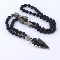Natural Gemstone Necklace, Lava, with Hematite & Brass & Tibetan Style, arrowhead, plated, for man, black, Length:Approx 40 cm, Sold By PC