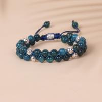 Bracelets de pierres précieuses, Apatites, avec Cordon de noeud & alliage de zinc, Rond, Placage de couleur argentée, Réglable & pour homme, bleu, 6mm, Longueur:Environ 16 cm, Vendu par PC