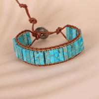 Fashion Turquoise Bracelets, Blue Turquoise, with leather cord & Tibetan Style, Rectangle, silver color plated, Adjustable & Unisex, blue, Length:Approx 19 cm, Sold By PC