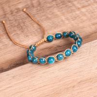 Gemstone Bracelets, Apatites, with Knot Cord, Round, Adjustable & Unisex, blue, 8mm, Length:Approx 16.5 cm, Sold By PC