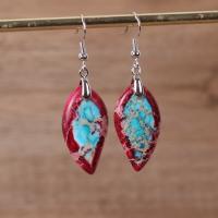 Natural Gemstone Earrings, Impression Jasper, with Iron, silver color plated, vintage & for woman, more colors for choice, 32-50mm, Sold By Pair