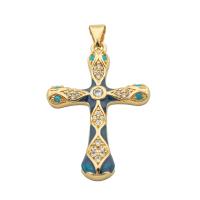 Cubic Zirconia Micro Pave Brass Pendant, Cross, high quality gold color plated, DIY & micro pave cubic zirconia, more colors for choice, nickel, lead & cadmium free, 41x24x3mm, Hole:Approx 0.3mm, Approx 30PCs/Lot, Sold By Lot