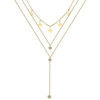 Multi Layer Necklace, 304 Stainless Steel, with Crystal, Star, three layers & fashion jewelry & for woman, more colors for choice, Sold By PC