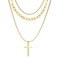 Multi Layer Necklace 304 Stainless Steel Cross three layers & fashion jewelry & for woman Sold By PC