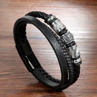 PU Leather Cord Bracelets, with 304 Stainless Steel, fashion jewelry & multilayer & for man, black, Length:Approx 8.27 Inch, Sold By PC