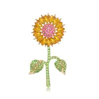 Tibetan Style Brooches, Sunflower, KC gold color plated, fashion jewelry & for woman & with rhinestone, nickel, lead & cadmium free, 32x70mm, Sold By PC