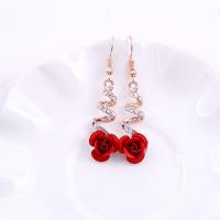 Zinc Alloy Drop Earrings Rose plated for woman & with rhinestone nickel lead & cadmium free 50mm Sold By Pair