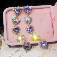 Zinc Alloy Drop Earrings Heart gold color plated for woman & with rhinestone nickel lead & cadmium free 160mm Sold By Pair