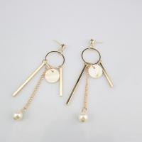Tibetan Style Drop Earrings, with Shell & Plastic Pearl, gold color plated, for woman, nickel, lead & cadmium free, 80mm, Sold By Pair